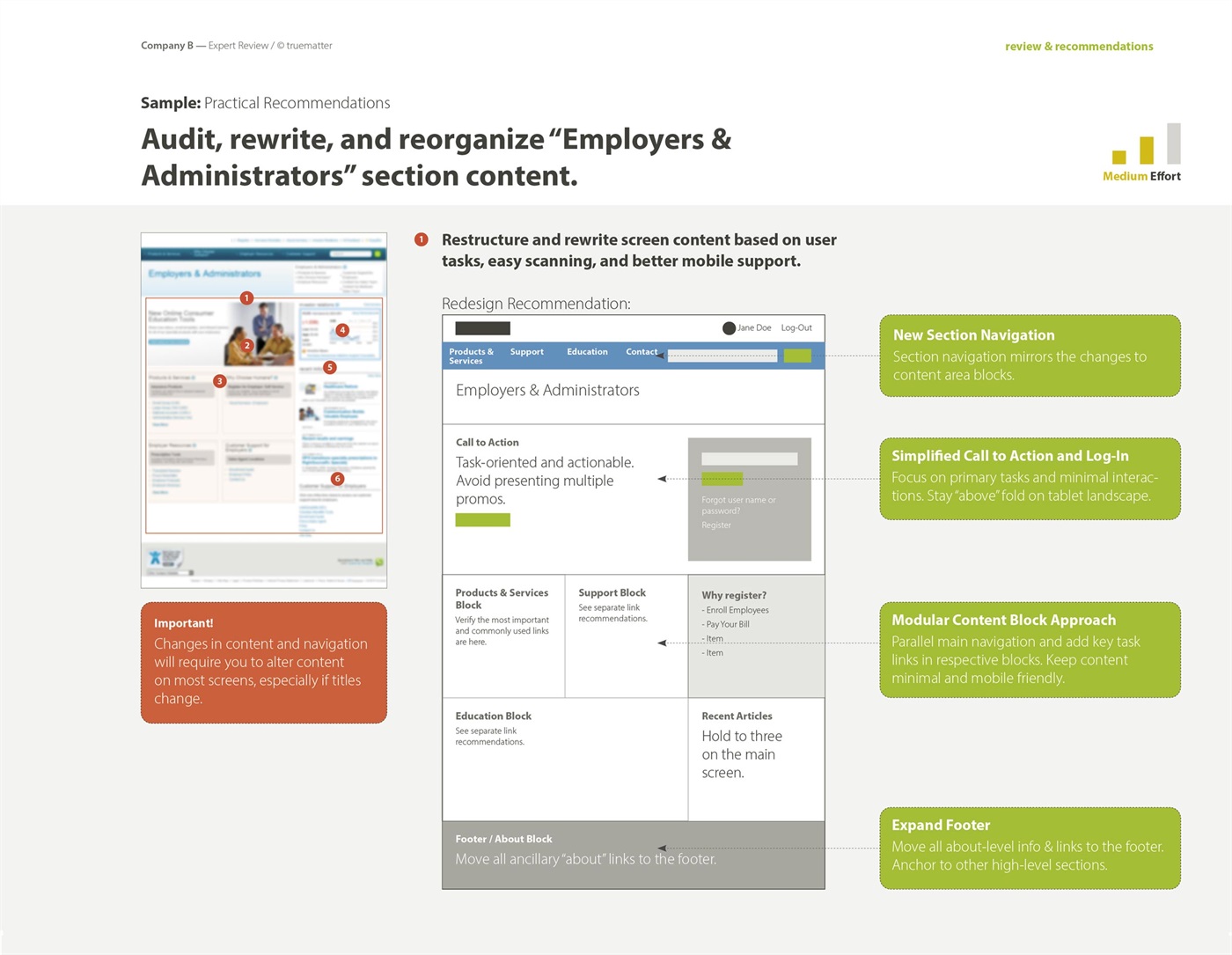 Sample page from an expert review showing practical recommendations. 